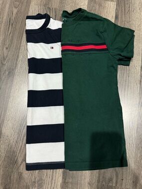 Tommy Hilfiger Green Polo & Navy White Striped Tee Set